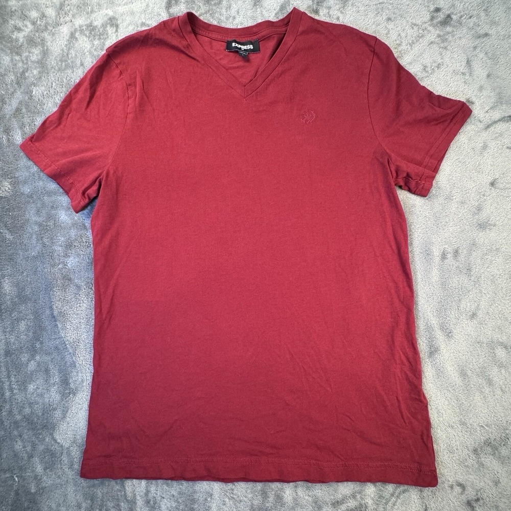 Express Size L T-Shirt V Neck Red Embroidered Front Logo